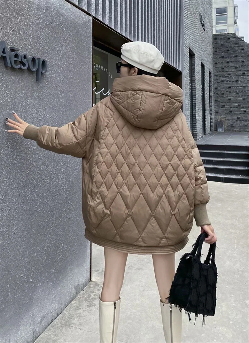 Lightweight Loose Warm Casual Down Cotton Jacket 2023 New Women Autumn Winter Loose Hooded Warm Outwear Female Parkas Overcoat