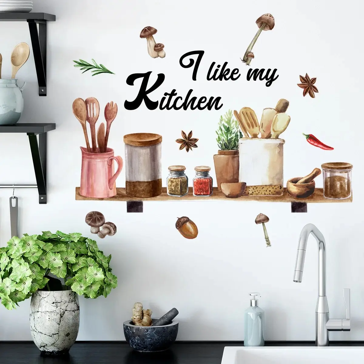 Kitchen Wall Sticker Tableware Ingredients Seasoning Decoration