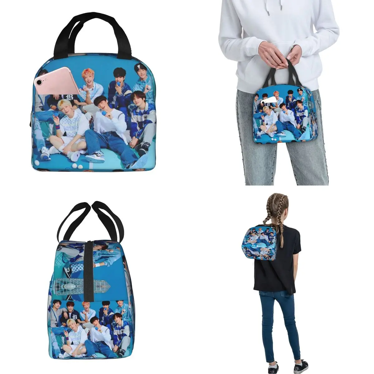 Kpop Star Singer Idol Insulated Lunch Bag Thermal Bag Reusable A-ATEEZ ATINY Portable Lunch Box Tote Food Storage Bags School