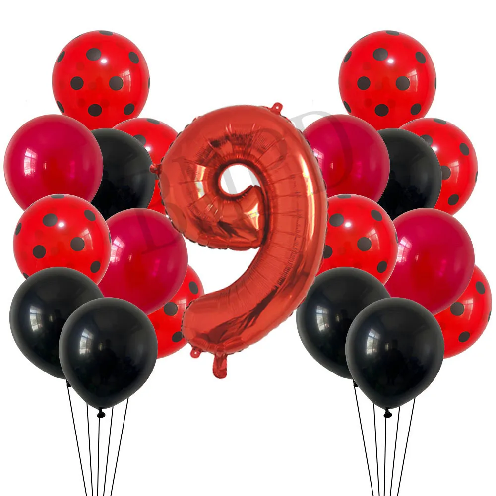 thumbnail image 1 of 21 globos de mariquita de 12 pulgadas con puntos rojos y negros, decoraciones para fiestas de cumpleaños, baby shower, suministros para fiestas de cumpleaños con números rojos de 32 pulgadas, 1 of 5