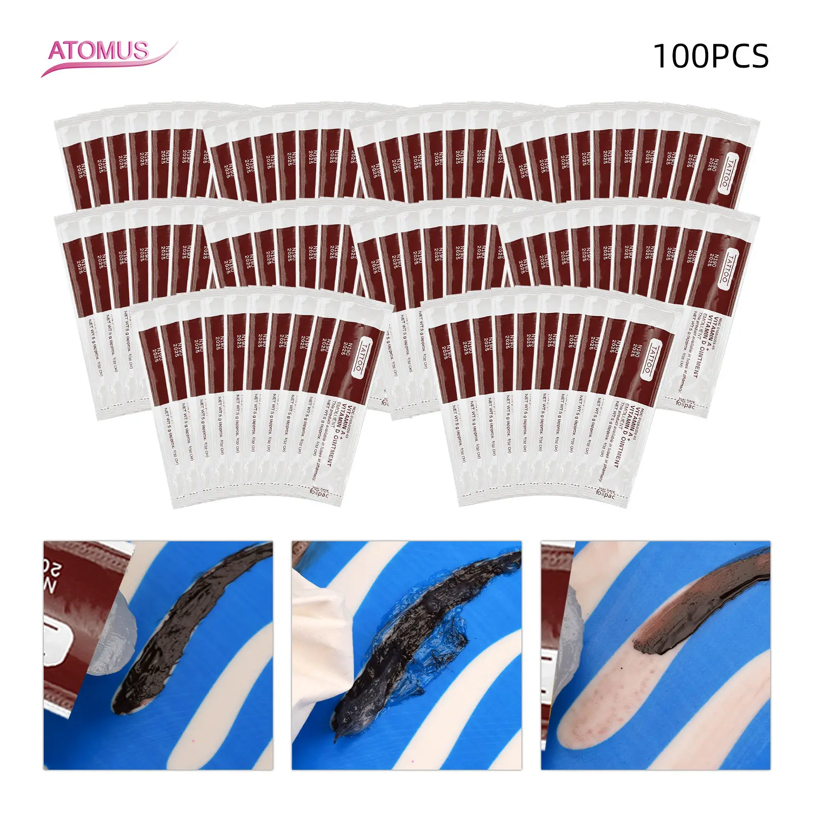 

ATOMUS 100pcs Tattoo Aftercare Cream Vitamin Ointment Permanent Makeup Tattoo Supplies Tattoo Removal Cream Pomada Para Tatuagem