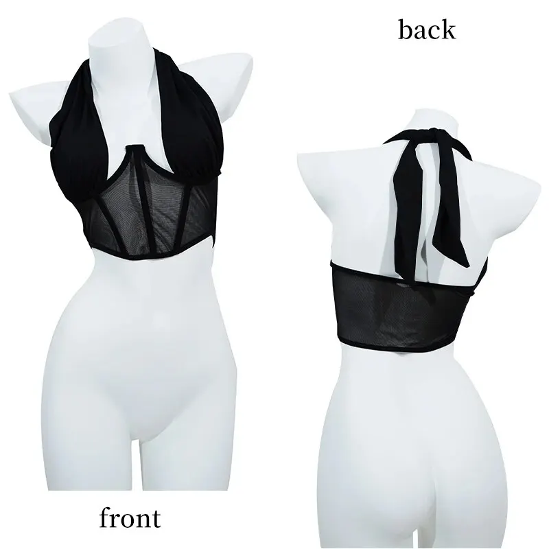 Fashionable Women Tight Fitting Corset Sexy Lace up Wrapped Top Backless Slim Fit Split Top
