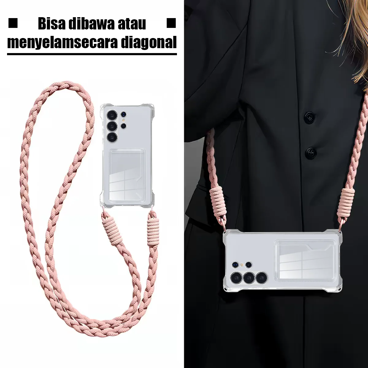 Versatile Crossbody Lanyard with ID/Card Slot and Shock-Resistant Clear Case