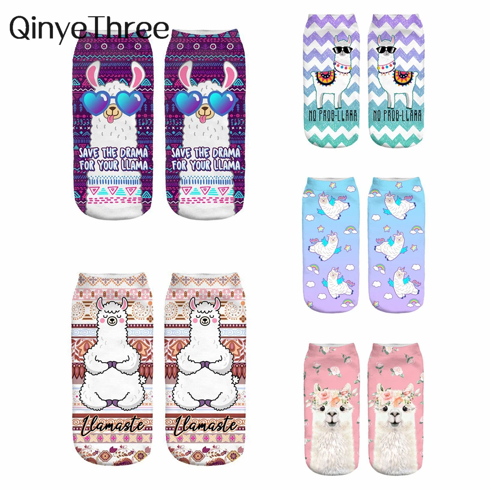3D-Druck Happy Alpaca Damensocken Unixex Invisible Sokken Magic Cool Sheep Art Neuheit Geschenk Dropship