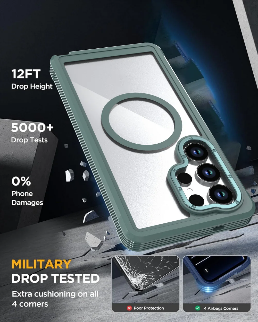 Military Grade Magnetic Case with Built-in Kickstand & Belt Clip Cover (3 in 1)