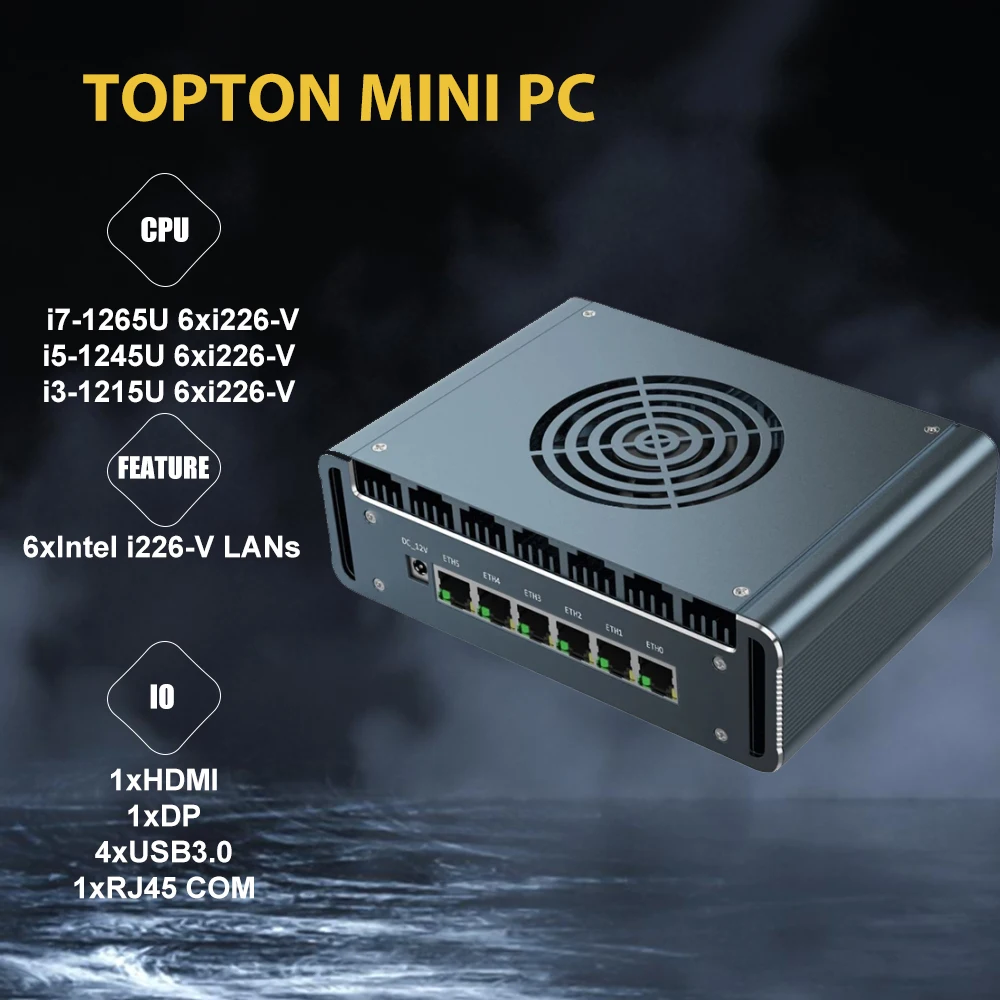 

Super Deal 12th Gen i7 1265U Firewall Mini PC 6x2.5G intel i226-V i5 1245U 2xDDR5 NVMe Proxmox pfSense Computer Soft Mini Router