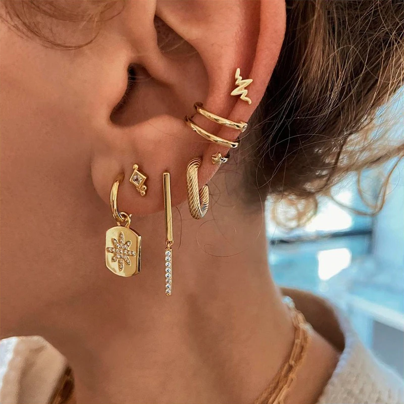 Se672e1520e4e4a80a588181c02286418v Gold Plated Hoop Earrings Set for Women Retro Boho Piercing Ear Cuffs Stud Drop Dangle Earrings, Jewelry Accessories Mallzona