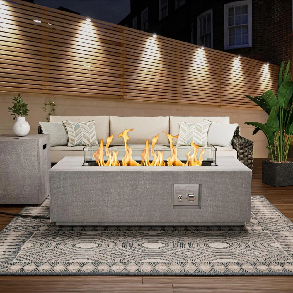 Outdoor Fire Pit Table Propane Gas Fire pits &Outdoor Fireplaces 42″ Rectangular Firepit Table, 50,000 BTU Fire Table 4
