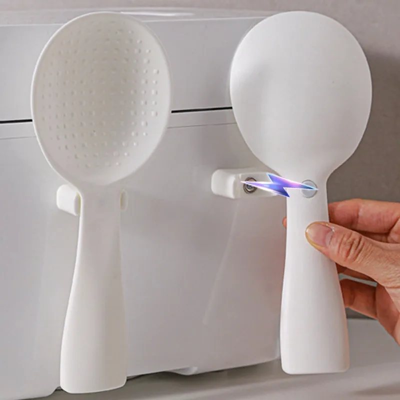 Rice Scoops with Magnetic Holder Multifunctional Plastic Long Handle Spoon Cooker Spatula Kitchen Tableware Accessories 1/2pcs