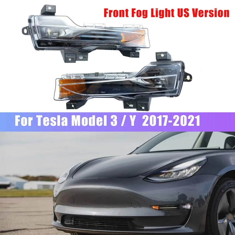 

New For 2017-2021 Tesla Model 3 / Y Car Front Fog Light Driving Lamp LED DRL Amber UP-LEVEL US Version