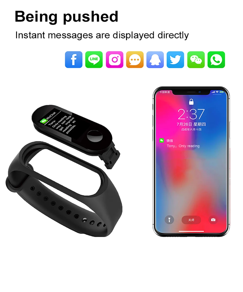 M3 Plus Smart Fitness Bracelet English Smart Watch Men Tracker Waterproof Sport Women's Multi-function Fitness Wristband