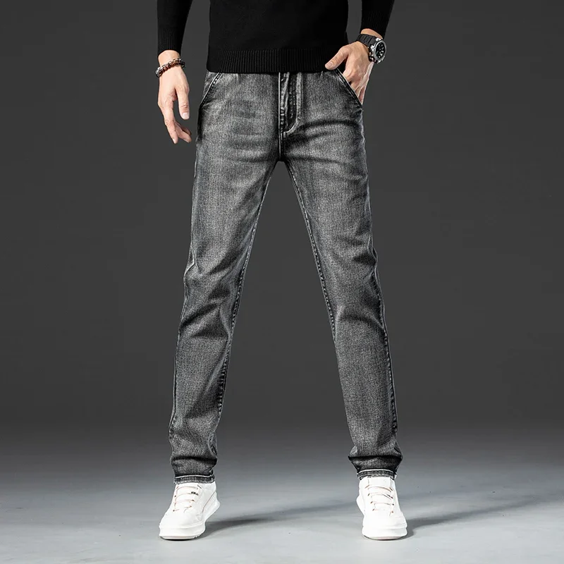 2024 Spring Autumn Clothing Youth Men's Slim Straight Jeans Simple Fashion Men's Fit Cotton Stretch Nostalgic Denim Jeans