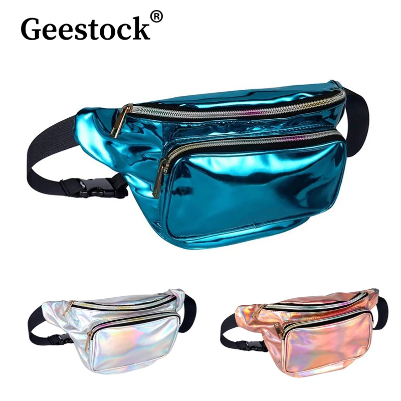 Geestock 패션 허리 가방 여성용 PVC 조절식 패니 팩 홀로그램 가방, 여행, 파티, 하이킹 러닝, 쇼퍼 허리 팩