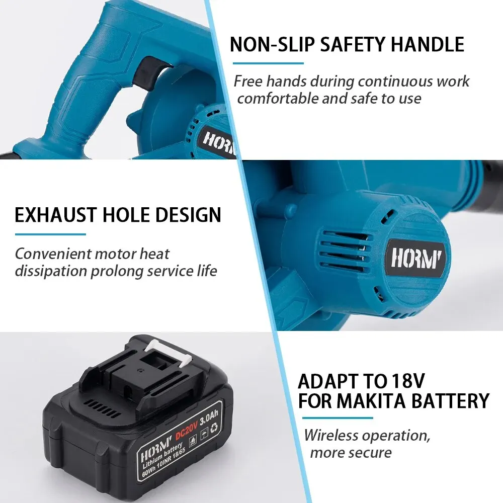 Hormy 2 In 1 Air Blower Vacuum Cleaner Leaf Snows Dust Collector Blowing Suction Tools For Makita 18V 2.0/3.0Ah Battery Monocell 5