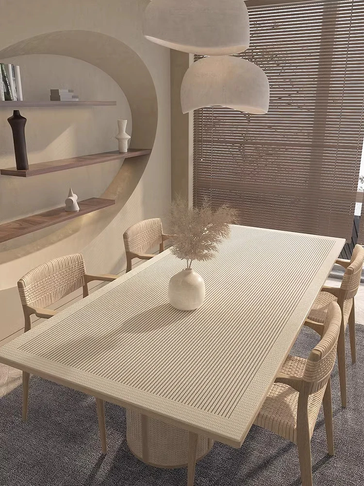 Alfombrilla de mesa a rayas Beige minimalista, de cobertura completa tapete de mesa de cocina, impermeable, repelente de aceite, Estera decorativa