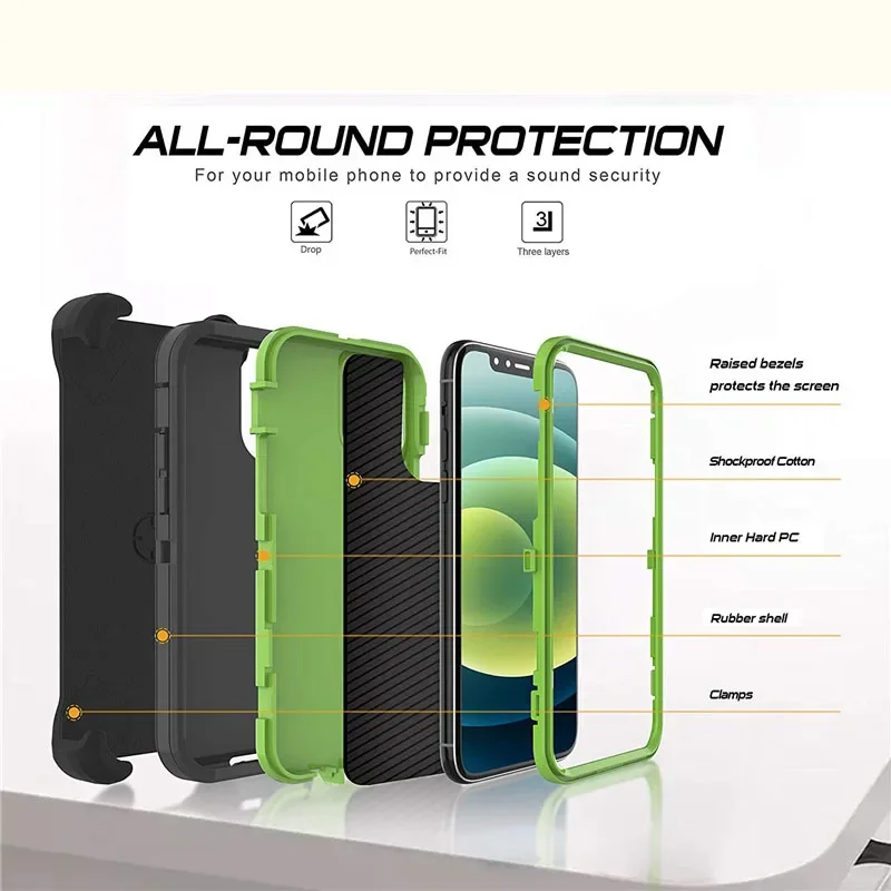 Ultimate Heavy Duty Defender Armor Case with Belt Clip - 3-in-1 Shockproof Rugged Protection