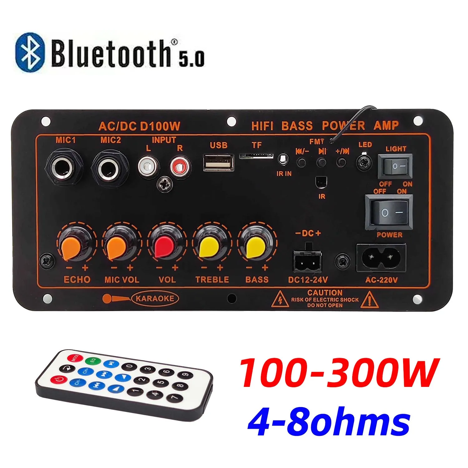 

D100 220 в 12 В 24 в цифровой Bluetooth 5,0 Плата усилителя сабвуфера двойное строковое управление басами 100 Вт