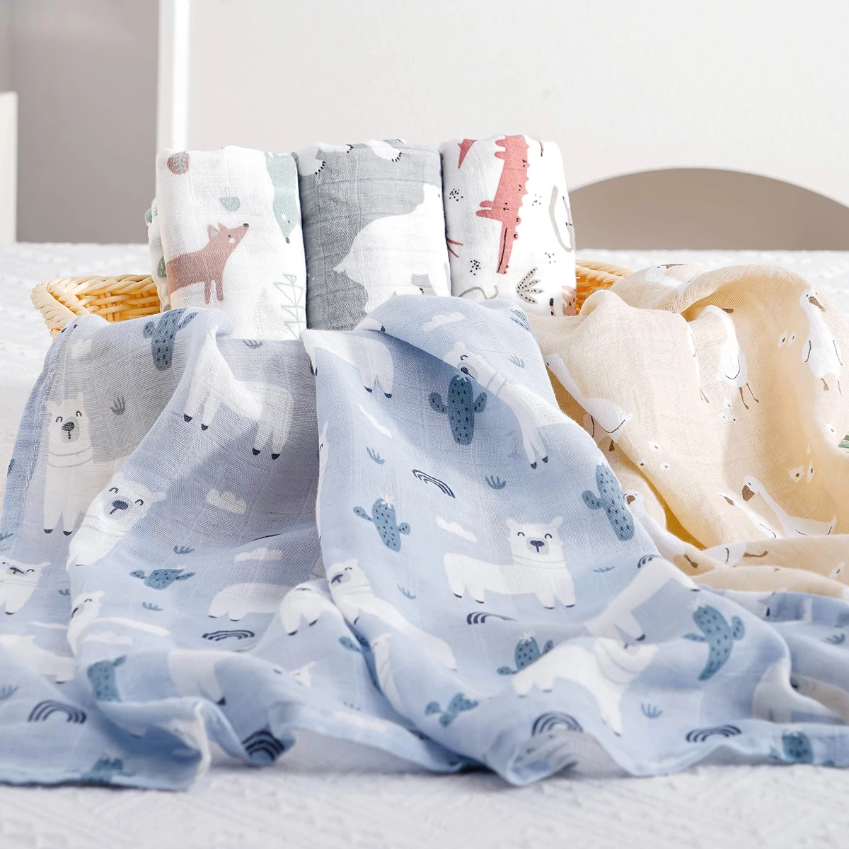 5 Pcs/Set Muslin Baby Feeding Bibs Bamboo Cotton Swaddle Feeding Burp Cloth Newborn Soft Cotton Baby Blanket 60*60cm 6