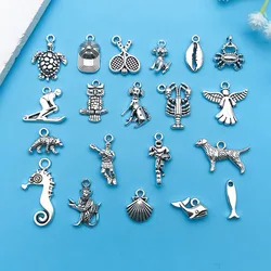 30pcs Antique Silvery Multiple Styles Mixed Animal Pendants  Dogs Turtle Monkey Etc Charms For DIY Jewelry Making Accessory