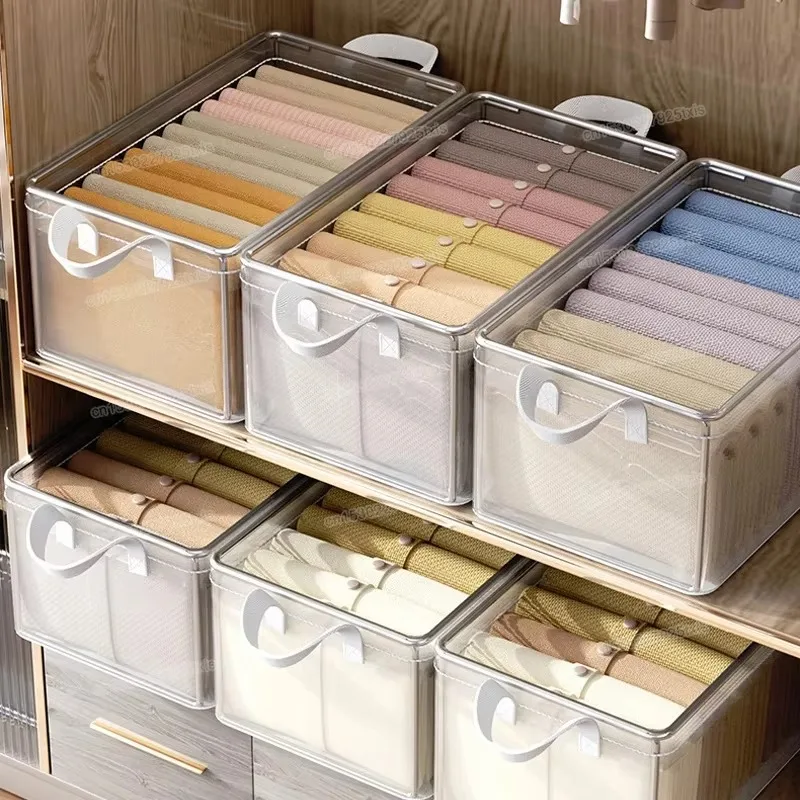 Storage Box Transparent Foldable Stackable Organizers 8PCS with Steel Frames and Reinforced Handles for Clothes Books Sundries storage box