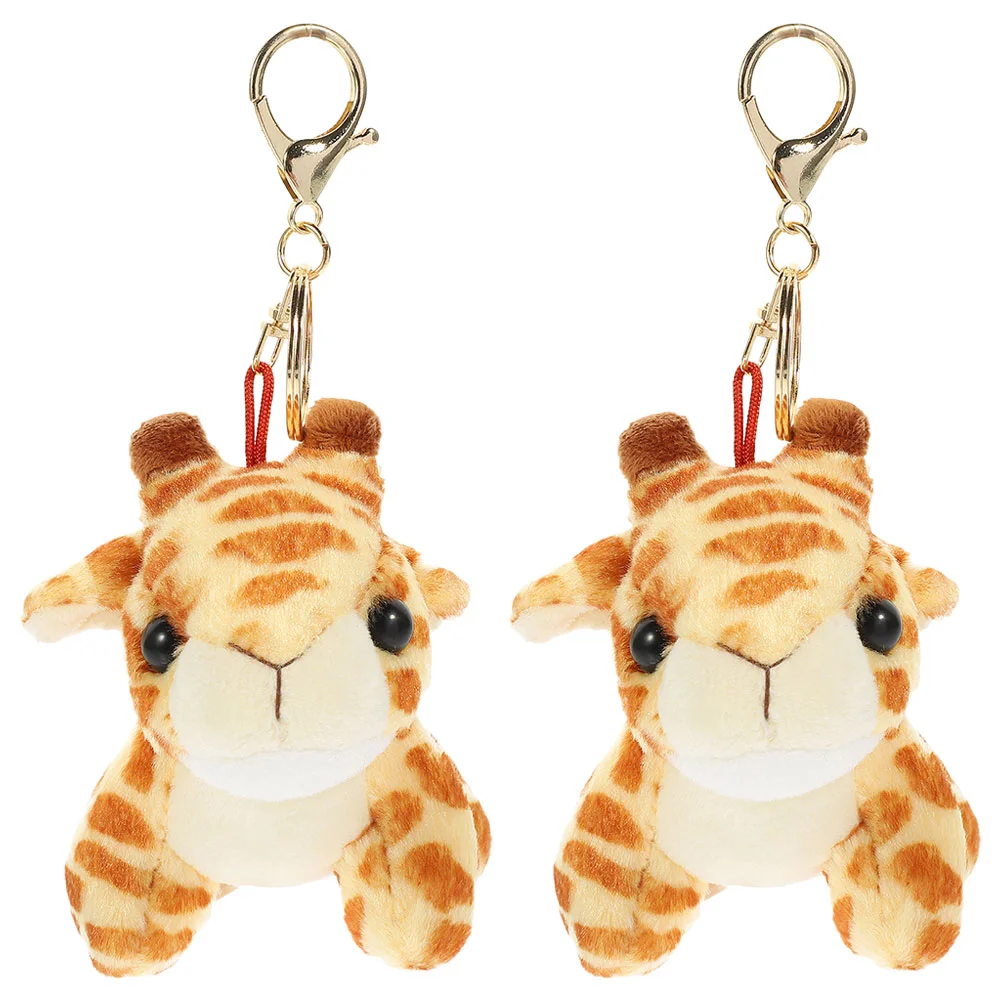 

2 Pcs Giraffe Keychain Chains Kids Party Favors Car Decor Cute Pp Cotton Child Rings for Keys