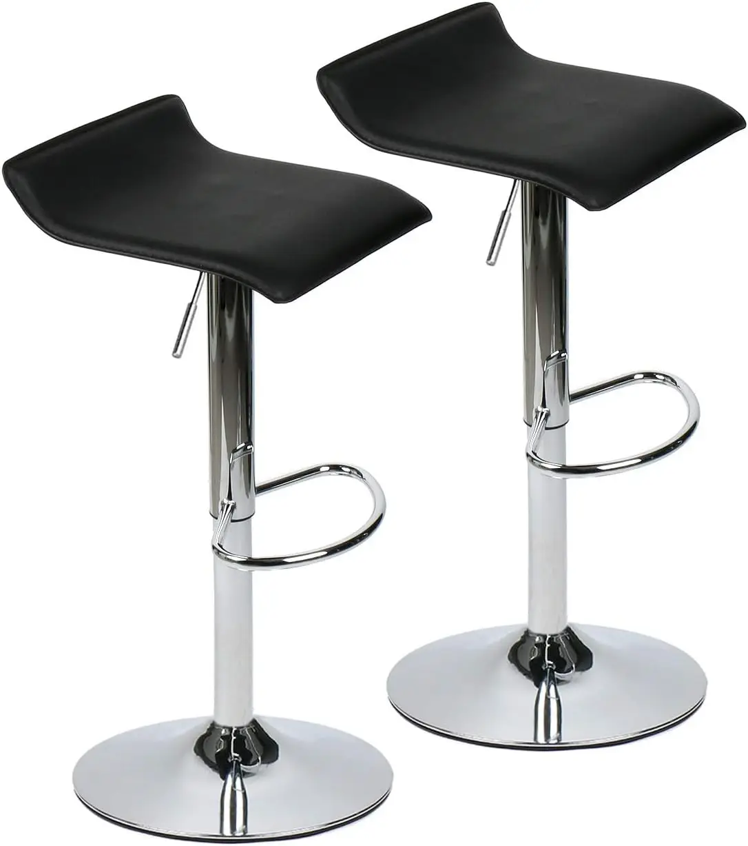 Set of 2 Barstool, Adjustable Swivel Bar Stools with PU Leather and Chrome Base, Gaslift Pub Counter Chairs, Black