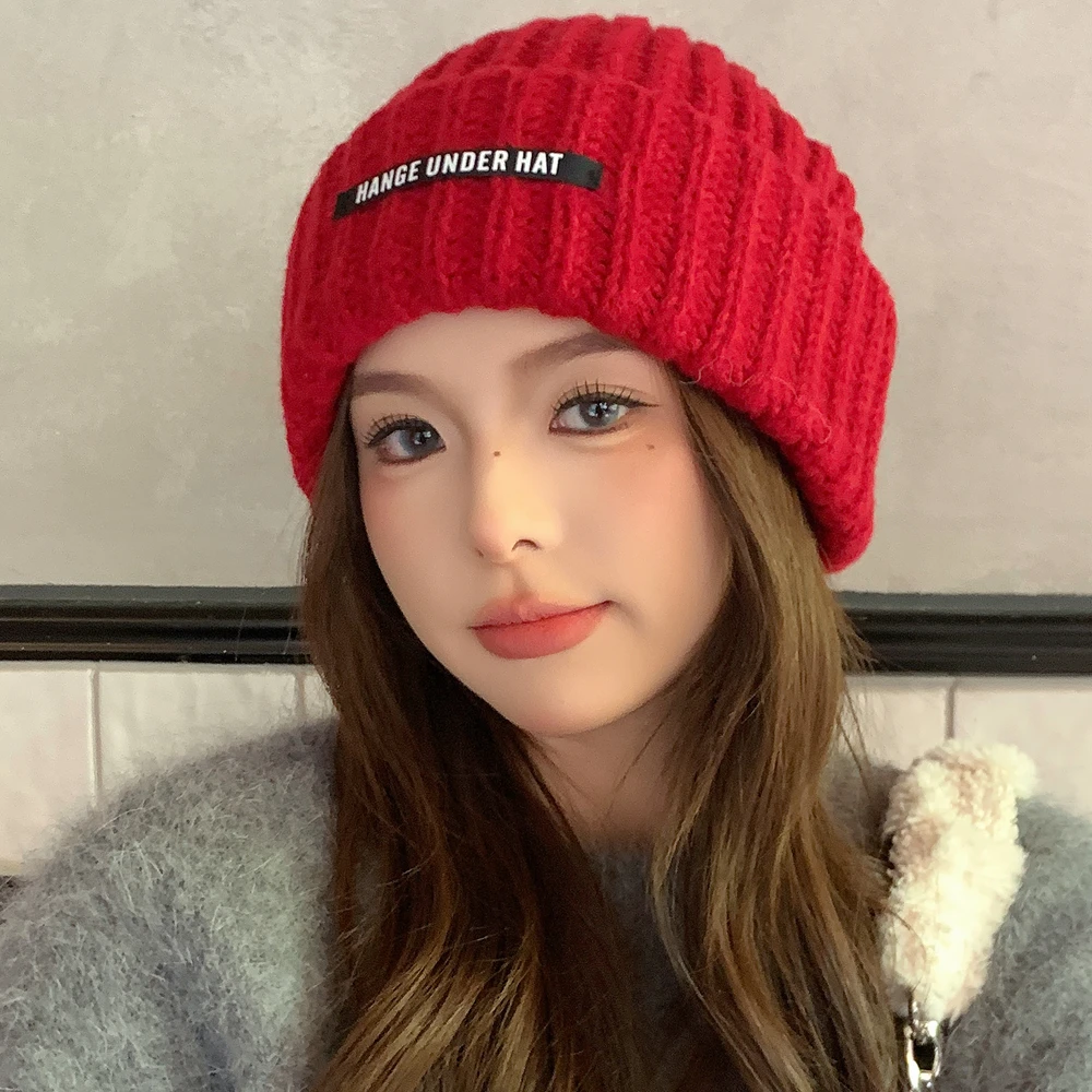 New Style Slouchy Beanie Hats Winter Warm Cap Y2K Cap Beanies For Women Solid Color Winter Cap Knitted Girl Hats Gift
