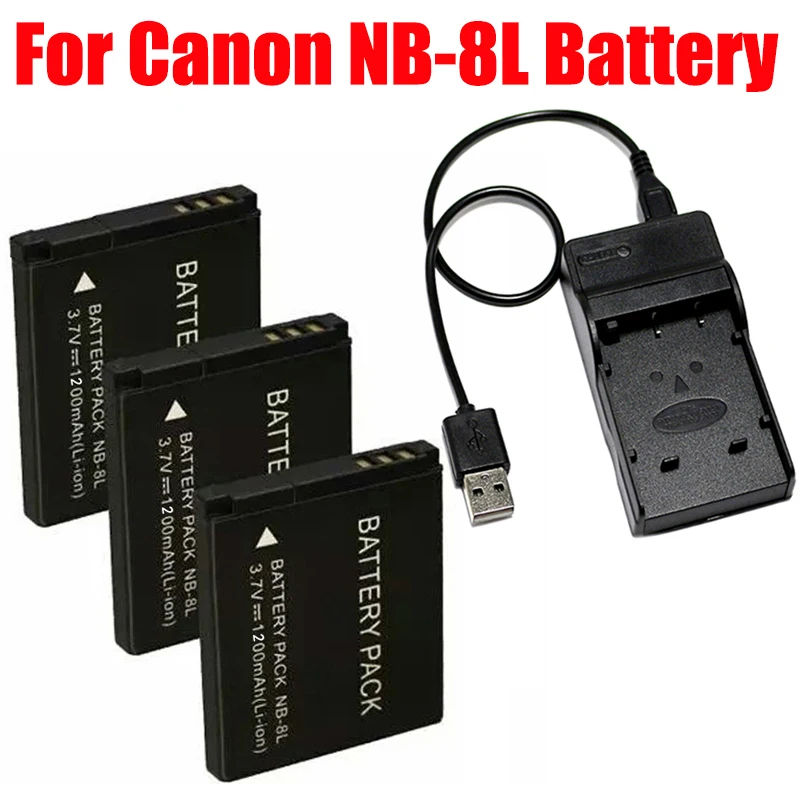 Batteria Della Fotocamera Con Caricabatterie Nb 8L Nb8L Nb-8L Per Canon Powershot A3300 A3200 A3100 A3000 A2200 A1200 Is Batterie Accessori