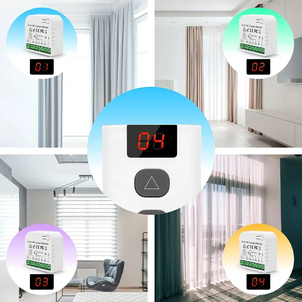 Wifi Rf 커튼 스위치 Tuya 스마트 라이프 롤러 셔터 모듈 433mhz 5-IN-1 원격 제어, 차고 문 창 블라인드 Alexa 용