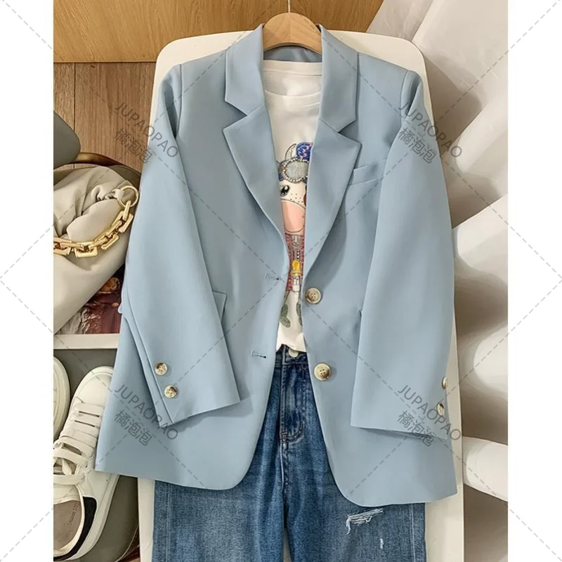 

Blazer Jacket Two-button Blazers for Women Elegant Stylish Blue Suit Ladies Spring New Korean Style Casual Coat Summer Loose Top