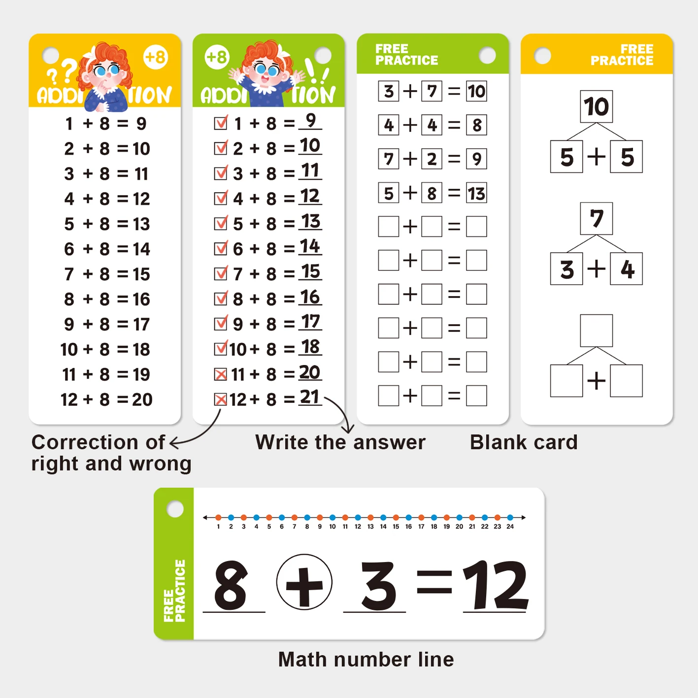 Fraction Learning Flashcards for Primary School Kids Addition Subtraction Multiplication Division Math Educational Toy