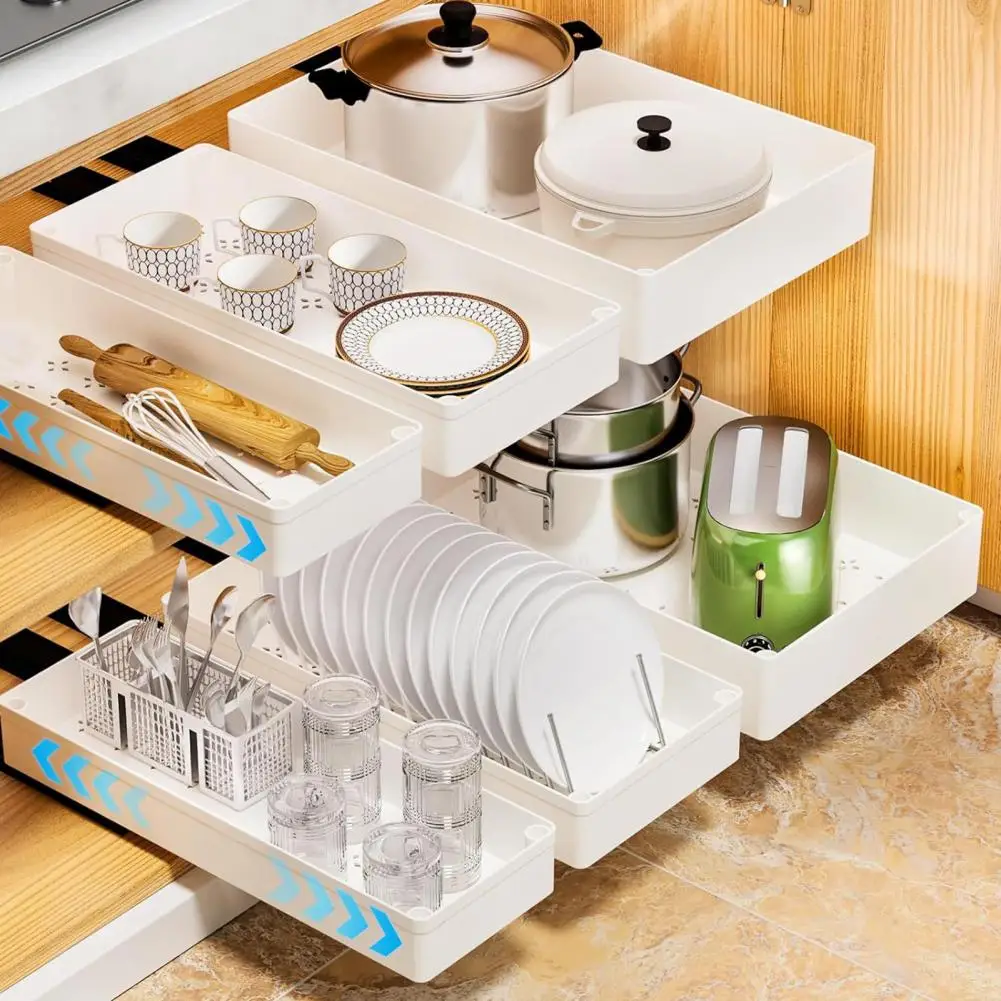 Sturdy Compartment Divider Kitchen Cabinet Organizer with Divider Racks Heavy Duty Slide Out Drawers for Cabinets Expandable