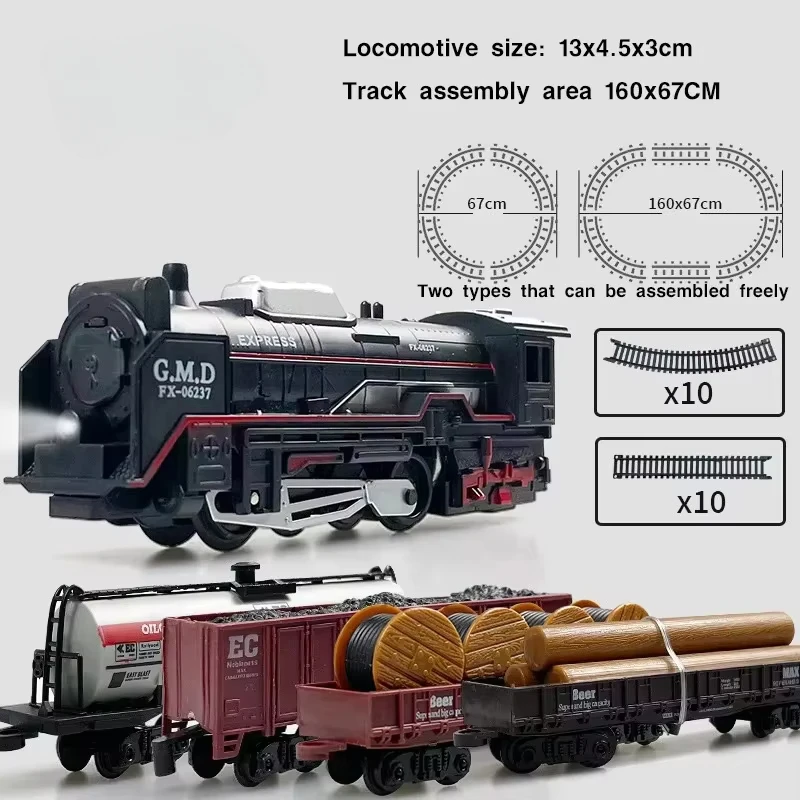 Classical Railway Freight Train Toy Electric Christmas Train Track Set with Light Tracks Model Toys for Kids Gift Children