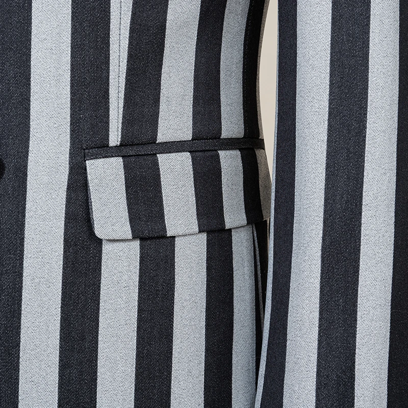Men ST Cassy Suits Fashion striped evening gown Double Breasted Slim Fit 2 Piece Jacket Pants