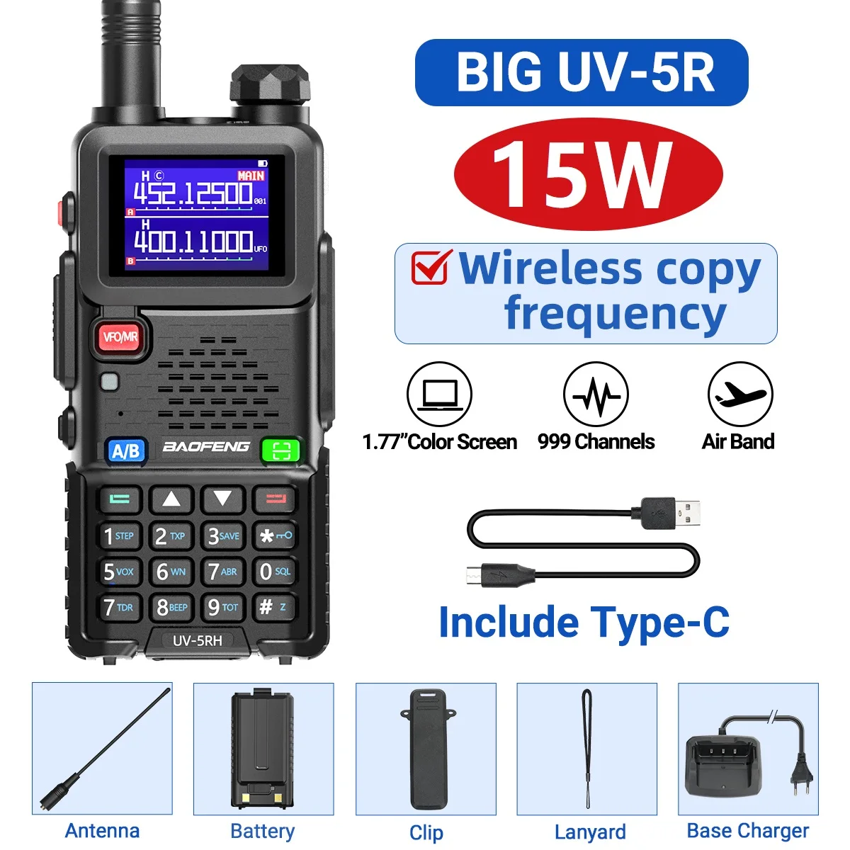 Enhanced Air Band Walkie Talkie with Copy Frequency and NOAA Features