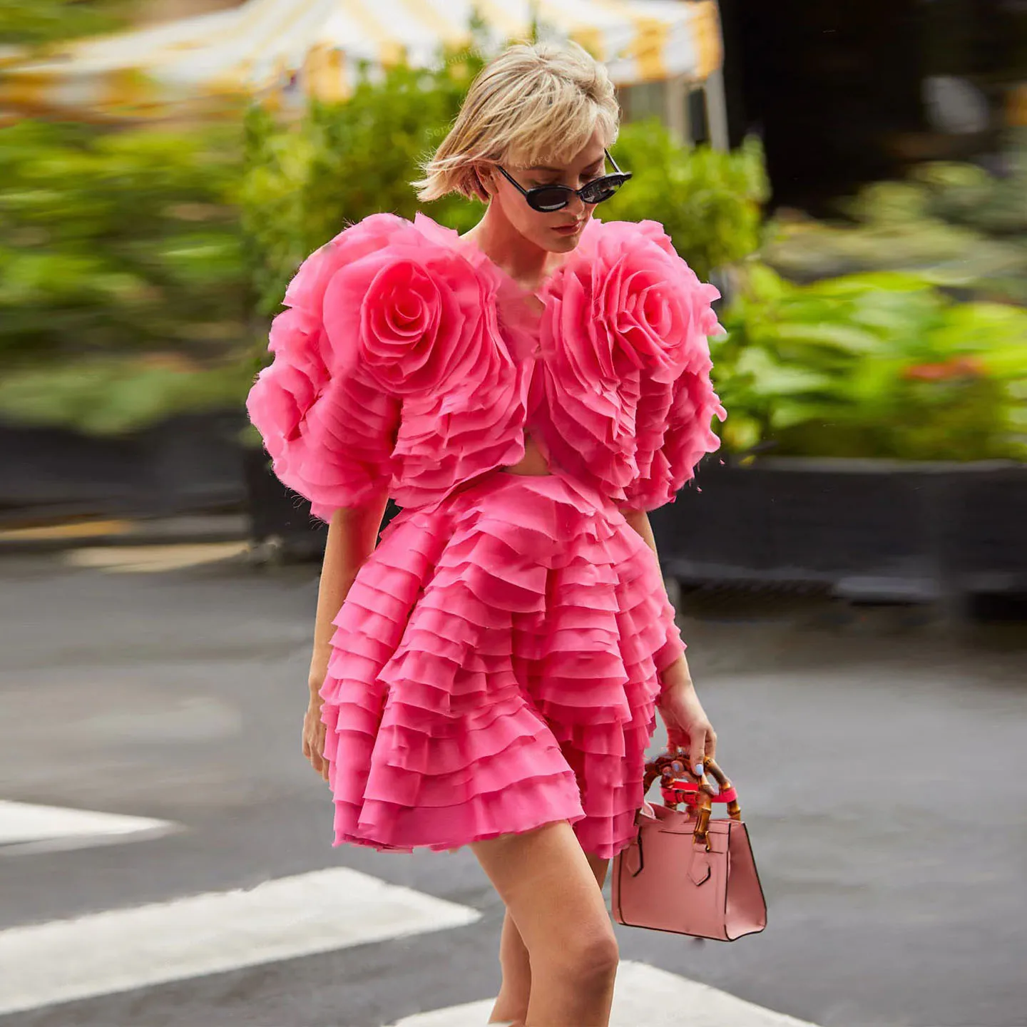 

Rose Pink Tulle Flower Short Dress Chic Design Tiered Ruffles Birthday Party Dresses Cute Women Formal Occasion Dress Custom