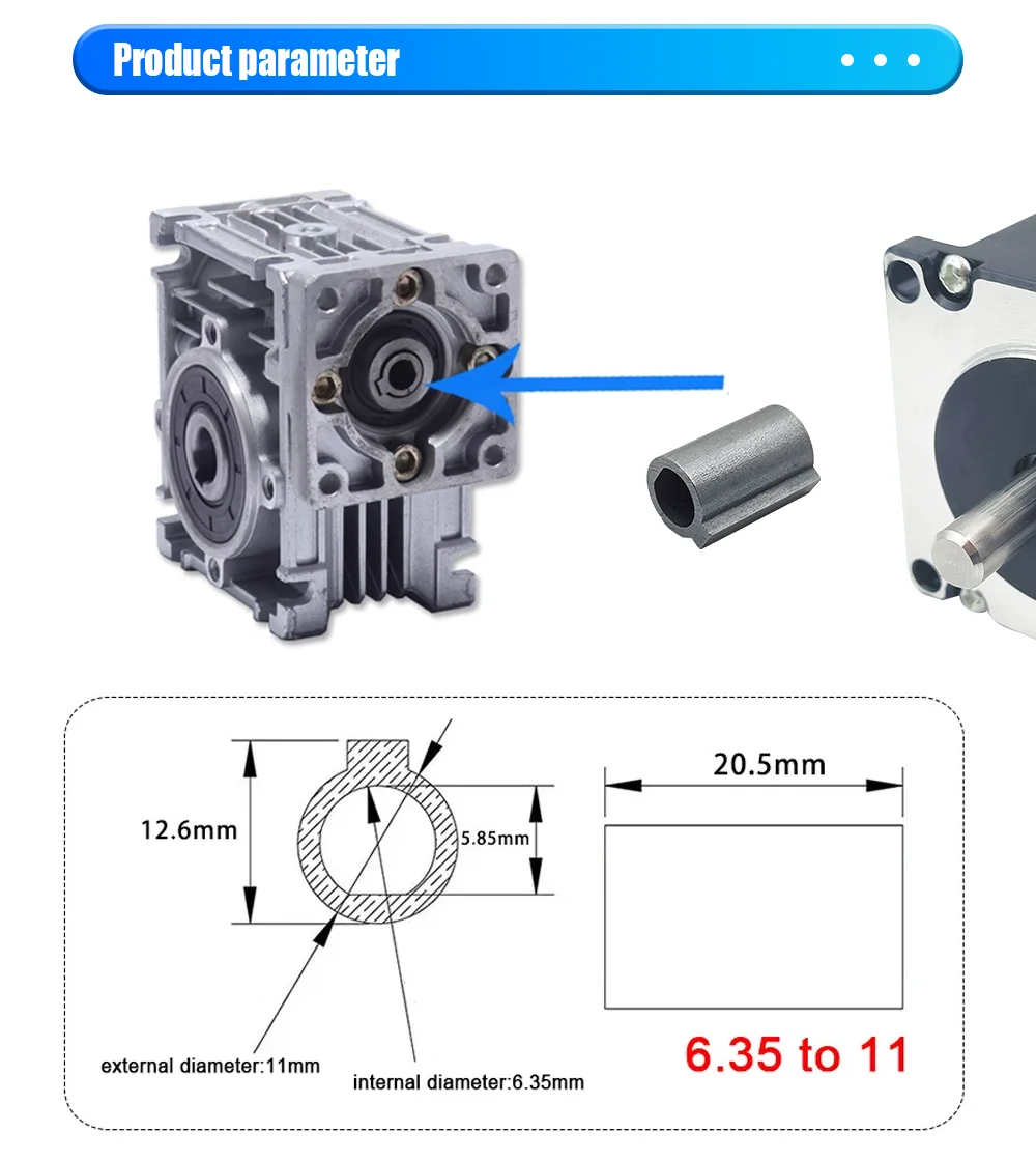 Description Picture 4 of itemMHTNC 1PC Shaft Sleeve Adaptor for RV030 Worm Gearbox Speed Reducer Shaft Coupling 6.35mm 8mm Input Shaft of Nema 23 Motor