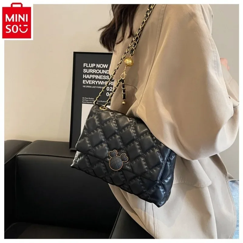 MINISO Disney Luxury Brand Mickey Printed Shoulder Bag for Women's Fashion High Quality and Versatile Storage Crossbody Bag