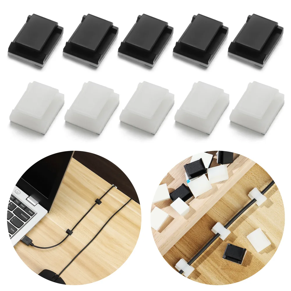 Cable Organizer Cable Tie Cable Clip Cable Clamp 10Pcs Self-adhesive Cable Clamp Table Desk Storage Wire Tie Practical Fixing Clip Wire Holder Organizer Durable Cable Clips