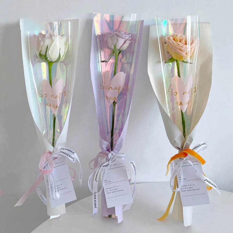 

10 Pcs Valentine's Day Single Rose Sleeve Flower Bouquet Wrapping Packaging Bag Clear Cellophane Floral Wrappers