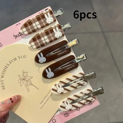 Miffy Cartoon Hairpin - Cute Fresh Curry Color Checkered Bangs Clip - No paper jam (6pcs)