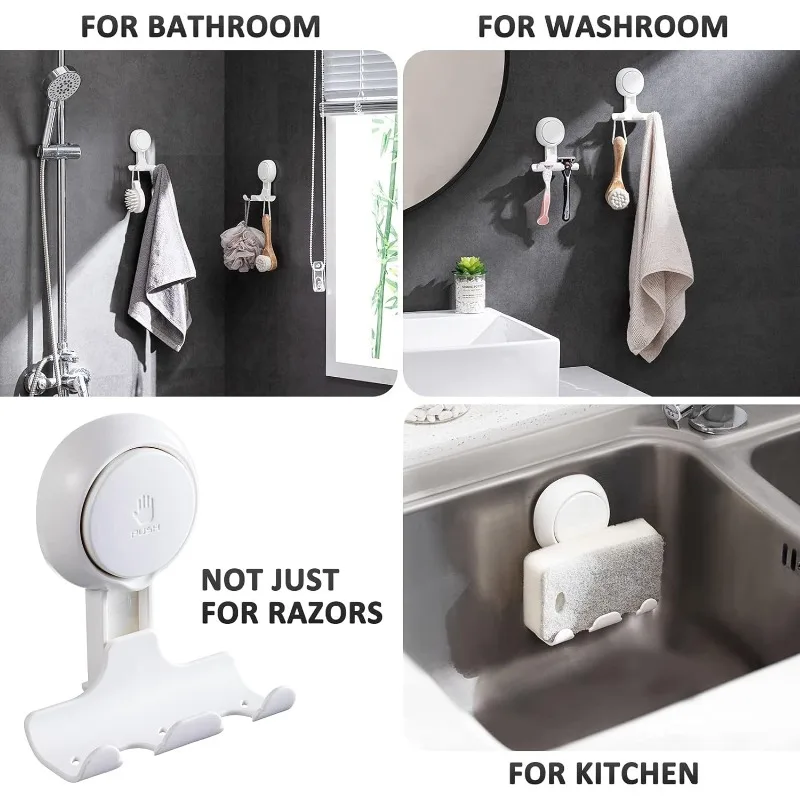 Suction Cup Hooks Powerful Vacuum Suction Hooks Removable and Reusable Shower Razor for Bathroom & Kitchen Shower