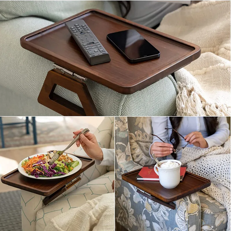 Foldable Bamboo Sofa Caddy Table-Space Saving 33x23cm（Natural/Brown）Multipurpose Snack Holder side table c shaped end table for couch bed tv tray for eating on couch small end tables small spaces easy assembly