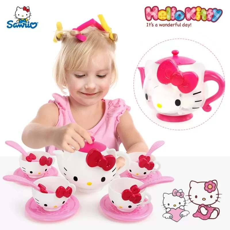 

Original Sanrio Hello Kitty Pretend Play House Food Series Cute Kawaii Kids Kitchen Toy Set Tea Cup Dishes Spoons Anime Figure