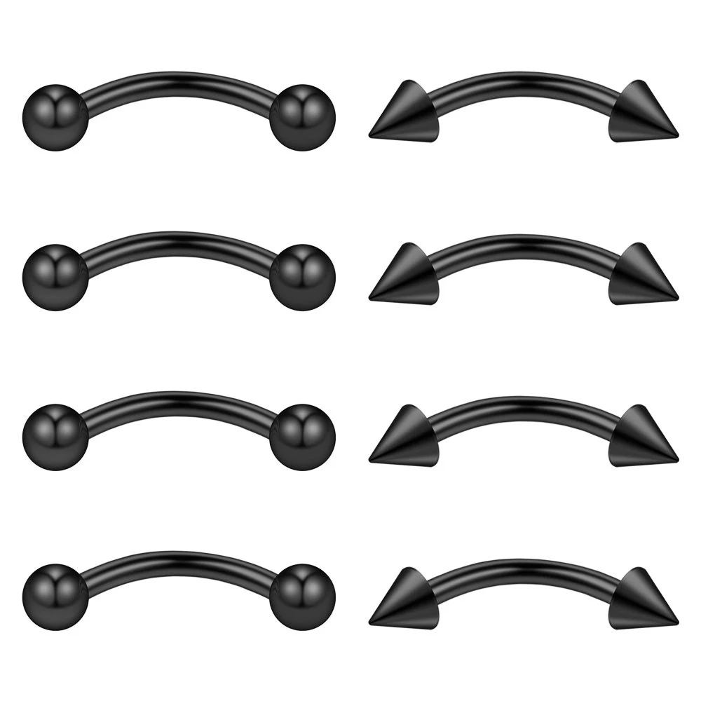 8 Mm Curved Black Spiked Acryl & Surgical Steel Barbell | In Stock! | Otsu - Foto 12