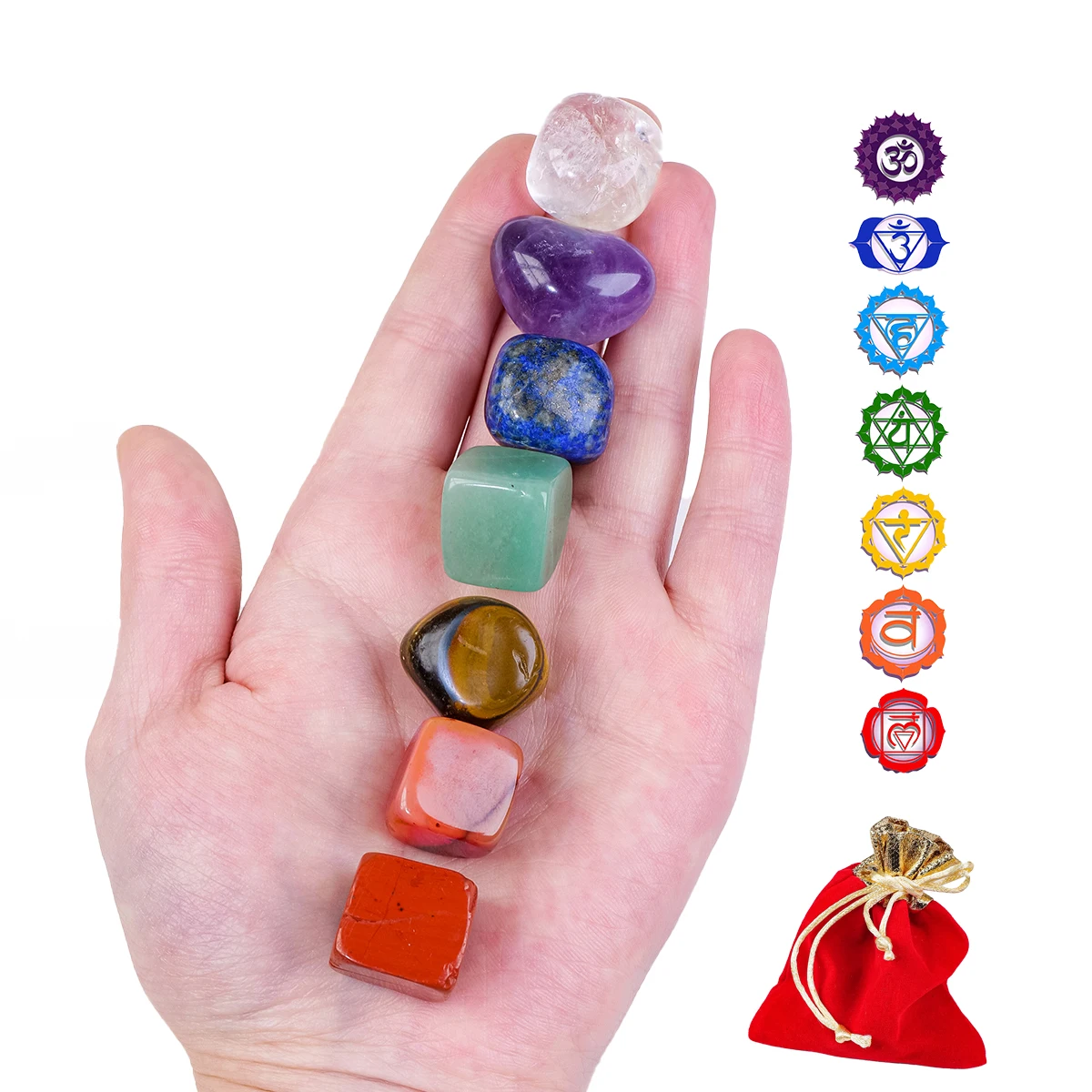 1PCNaturalCrystalHealingGem7ChakraSetTumbledStonesYogaMeditationMentalRelaxation