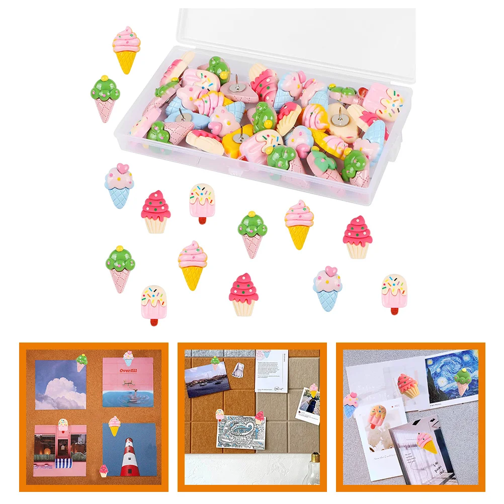 

15 Pcs Ice Cream Pin Shaped Thumbtacks Office Desk Accessories Daily Use Push Compact Pushpins Cork Board