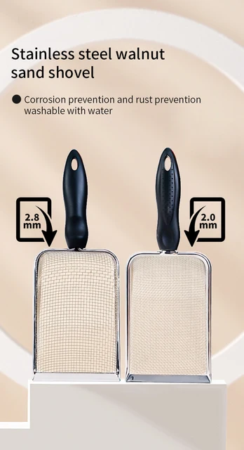 Paletta Lettiera Gatti In Acciaio Inox - Doppio Setaccio 4mm/10mm, Manico Legno, Profonda E Resistente - Foto 11