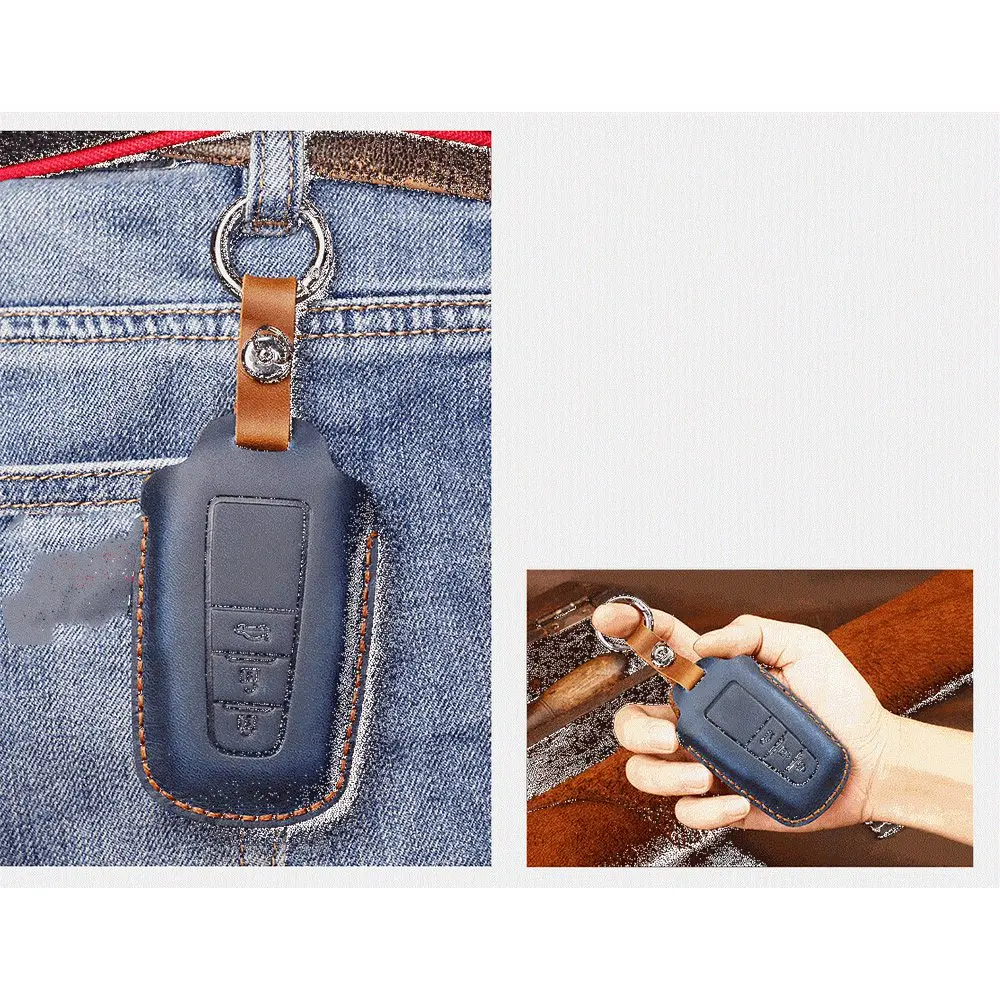 도요타 캠리용 가죽 자동차 키 케이스, 수제 자동차 키 커버, 자동차 인테리어 액세서리, 3 단추 레드