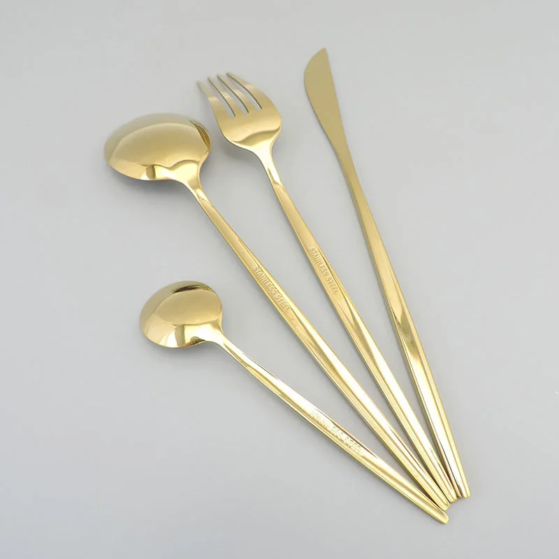 Mirror Golden silver Stainless Steel tableware Cutlery Dinner Dinnerware Children's Fork Knife Soup Dessert Ice Spoon fork K5